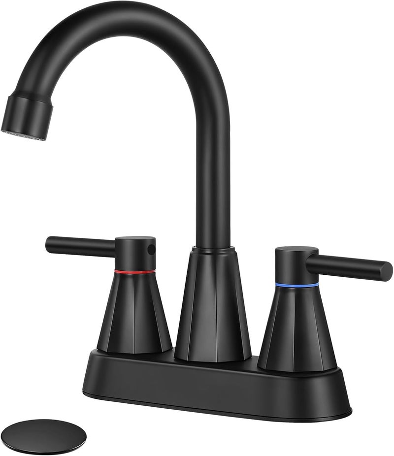 KHQF 4 inches Bathroom Faucet for 3 Hole,2-Handle Bathroom Sink Faucets with Pop Up Drain (Matte Black) - Image 1